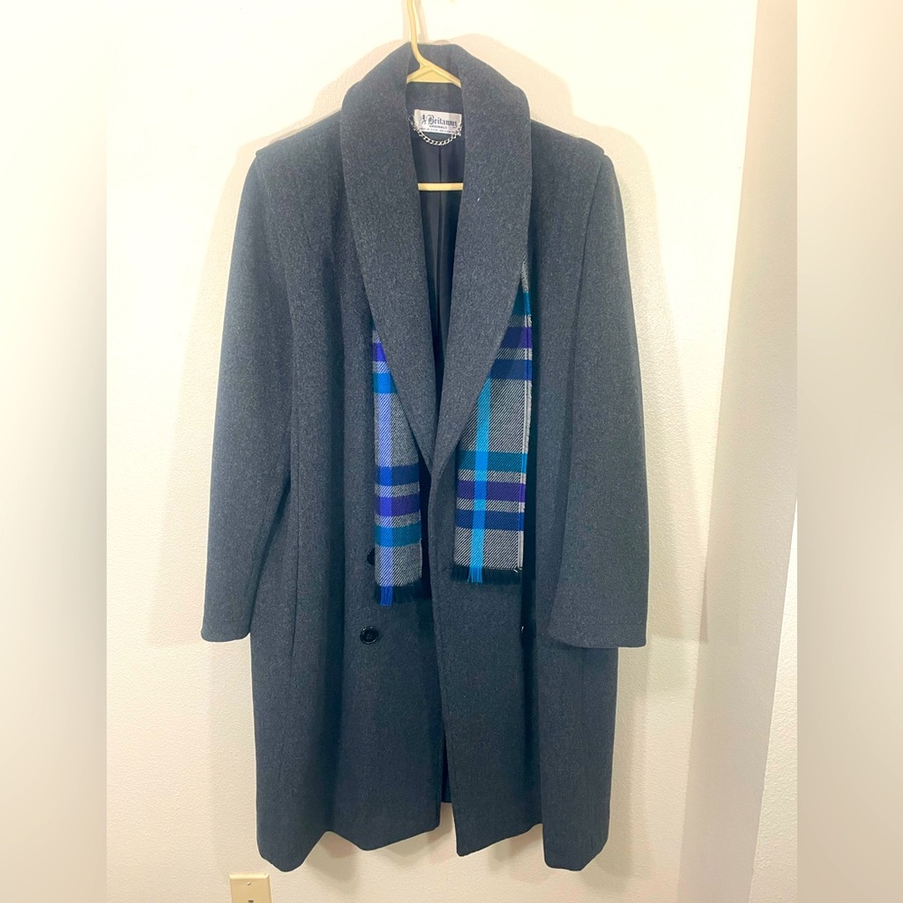Vtg Brittany Original Double Breasted Coat Gray Long Floor Length Wool